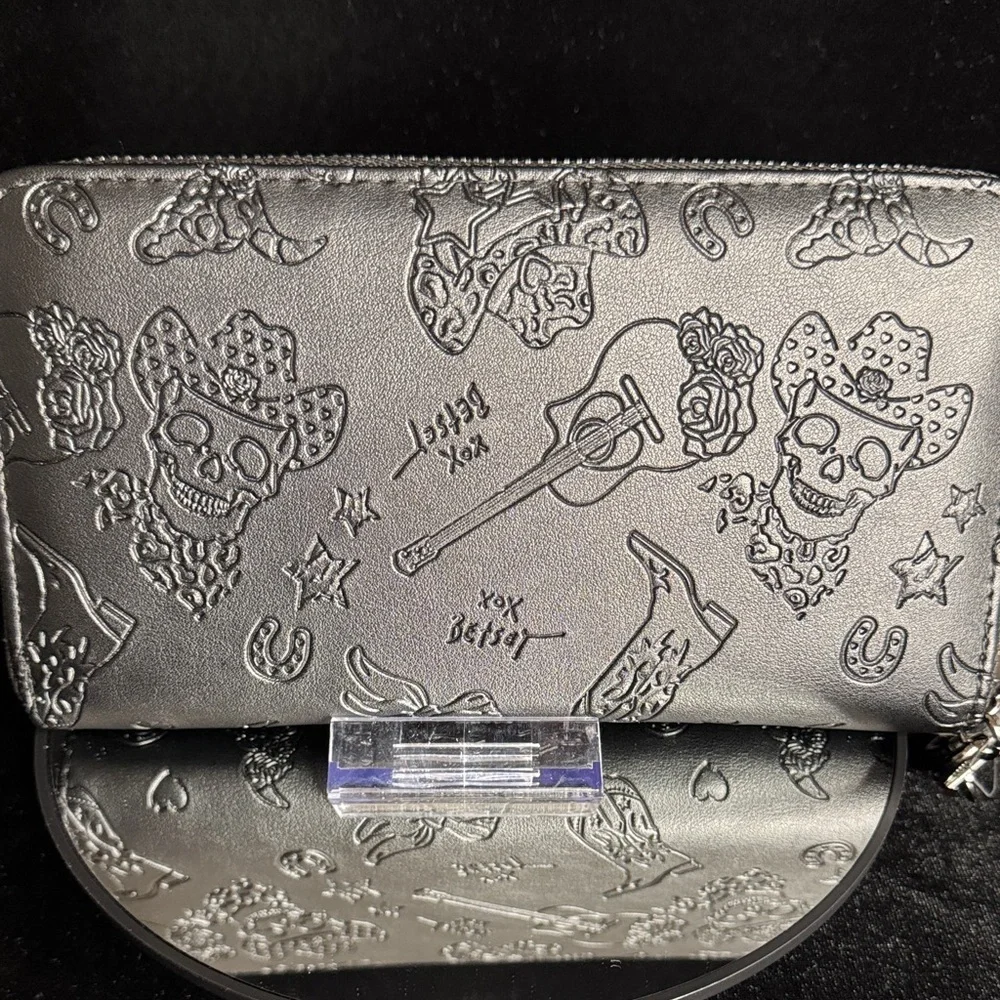 Betsey Johnson Black Embossed Wristlet with Silver Accents
